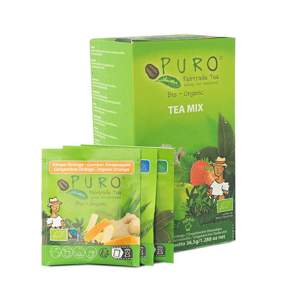 Puro te mix smagskasse med blandt andet ingefær og appelsin