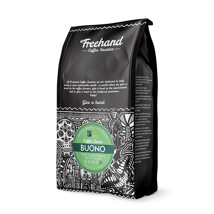 Pose med Freehand Buono kaffebønner