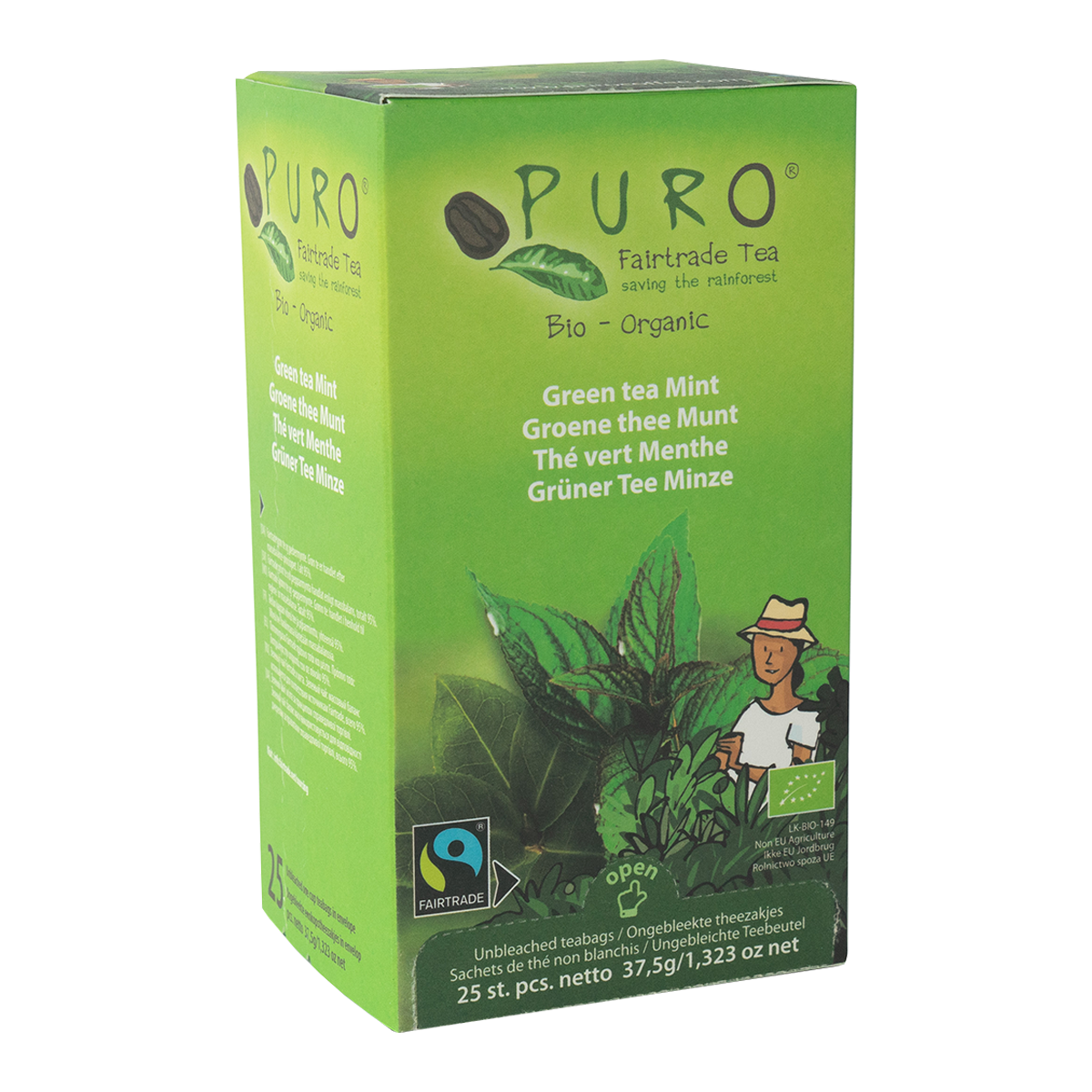 Kasse med Puro Green Mint brevte