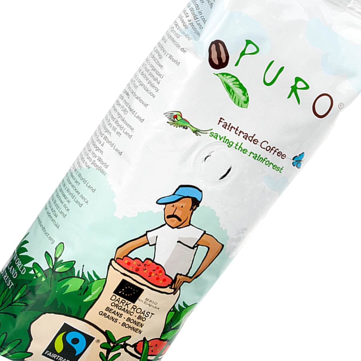 Puro Organic Dark Roast 250 gram kaffebønner close up