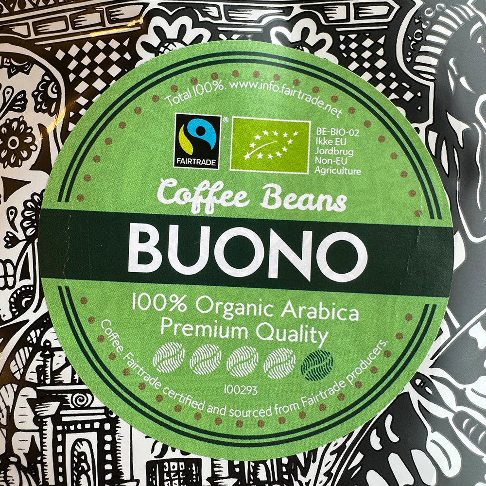 Freehand Buono kaffebønner close up label
